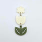 Cream and Olive Green acrylic tulip shape earring blanks shown with a cream flower toppers