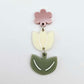 Cream and Olive Green acrylic tulip shape earring blanks shown with one of our dusty rose flower toppers