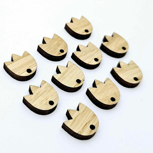 12mm oak veneer wood tulip shape earring blanks toppers shown on their own