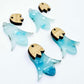 28mm periwinkle petal acrylic nodding flower dangle blanks shown on their own and with oak wood leaf cap pieces