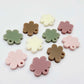 Warm Neutrals flower topper mixed pack showing one pair of each colour with holes, including dusty rose, strawberry milkshake, cream, iced coffee and olive green