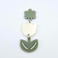 Cream and Olive Green acrylic tulip shape earring blanks shown with an olive green flower toppers