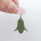 28mm olive green acrylic nodding flower dangle hanging from a 14mm flower topper, shown as a completed earring design