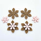 Iced Coffee Brown and strawberry milkshake pink acrylic two layer flower dangle blanks shown laying flat, with some flowers stacked to show layered effect and others positioned side by side