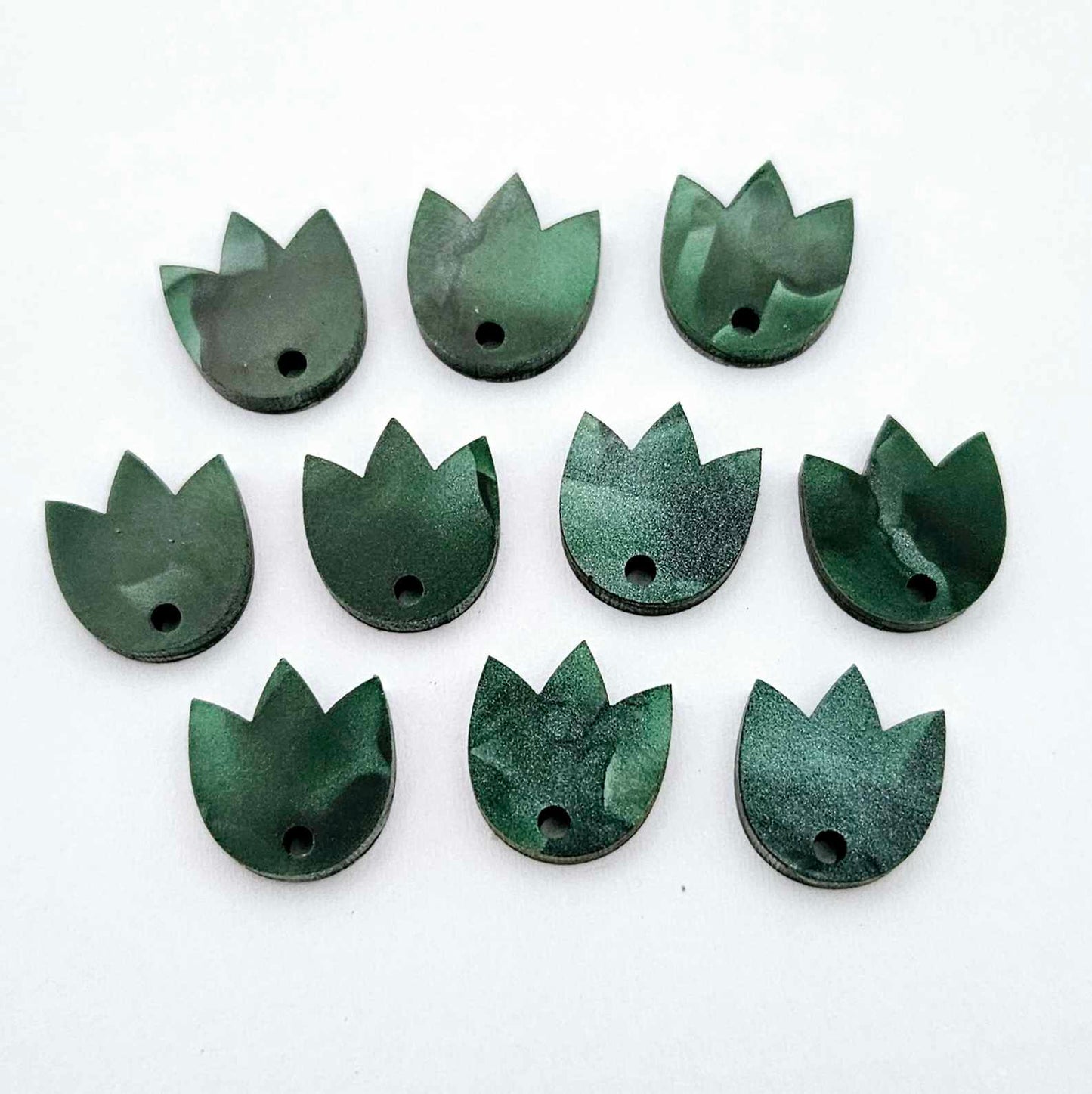 12mm green mineral acrylic tulip shape earring blanks toppers shown on their own