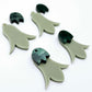 28mm olive green acrylic nodding flower dangle blanks shown on their own and with green mineral leaf cap pieces