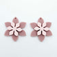 Dusty rose and strawberry milkshake two layer flower dangle blanks shown laying flat, with flowers stacked to show layered effect