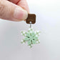 Layered green gingham UV print and pastel green acrylic flower dangle assembled and hanging from a 12mm walnut wood topper, 3D two tone floral design