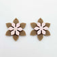 Iced Coffee Brown and strawberry milkshake pink acrylic two layer flower dangle blanks shown laying flat, with flowers stacked to show layered effect