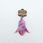 14mm walnut veneer wood earring topper assembled with a jacaranda petal nodding flower dangle