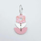Assembled three-piece acrylic flower dangle hanging from a 20mm hoop, UV printed Cherry Blossom flower with white and pastel pink leaf layers
