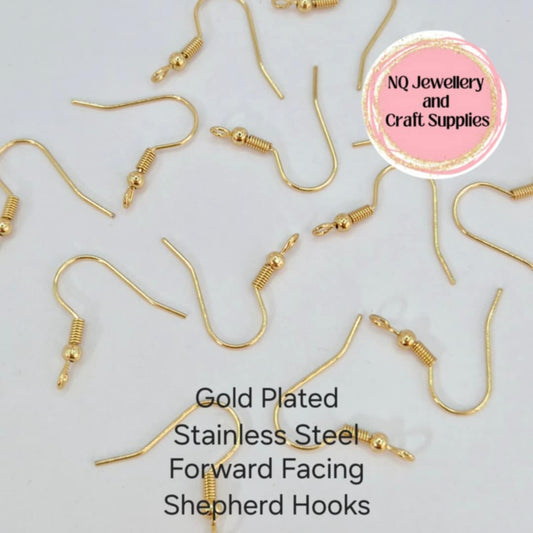 gold plated stainless steel shepherd hooks DIY earring supplies findings forward facing