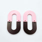 Layered U dangle blanks in pastel pink and chocolate brown acrylic, one pair shown unassembled laying flat with matching U-shaped pieces