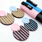 Nested circle dangle blanks showing one piece paint filled light pink and one piece paint filled light blue and peeled, with another pair unpainted and with protective film on, pictured with pink and blue Posca paint pen