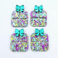 Chunky peacock glitter purple green Christmas present ribbon bow DIY earring supplies laser cut acrylic dangles blanks