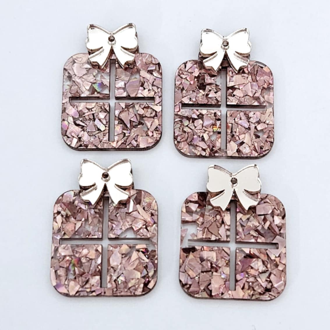 holographic rose gold glitter Christmas presents bow ribbon DIY earring supplies laser cut acrylic dangles blanks