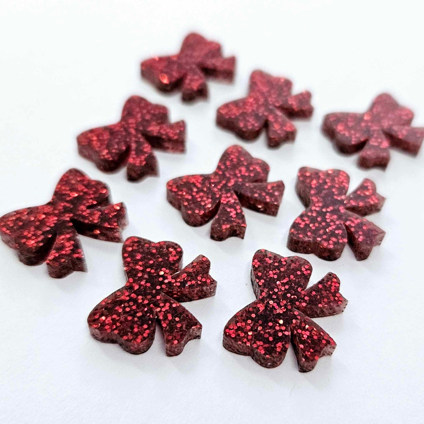 16mm Laser Cut RED GLITTER Acrylic BOWS