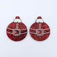 One pair of red glitter Santa bauble dangle blanks with engraved Santa belt and button details paint filled white, shown laying flat