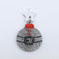 One silver glitter Santa bauble dangle with engraved Santa belt and button details paint filled red and black, assembled with a 16mm silver mirror star topper