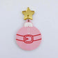 One pastel pink Santa bauble dangle with engraved Santa belt and button details paint filled in white and red, assembled with a 16mm gold mirror star topper