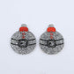 One pair of silver glitter Santa bauble dangle blanks with engraved Santa belt and button details paint filled red and black, shown laying flat