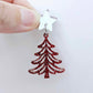 One 35mm red glitter Cascade Christmas Tree dangle blank assembled with a 16mm star topper, shown as a finished earring component