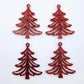 Two pairs of 35mm red glitter Cascade Christmas Tree dangle earring blanks laying flat on a white background