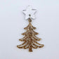 One 35mm rose gold glitter Cascade Christmas Tree dangle earring blank assembled with a 16mm star topper, shown as a finished earring component