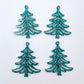 Two pairs of 35mm teal glitter acrylic Cascade Christmas Tree dangle earring blanks laying flat on a white background