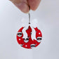 One Jolly Cool UV printed bauble and included white bow assembled on a 20mm hoop