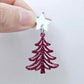 One 35mm hot pink glitter acrylic Cascade Christmas Tree dangle earring blank assembled with a 16mm star topper, shown as a finished earring component