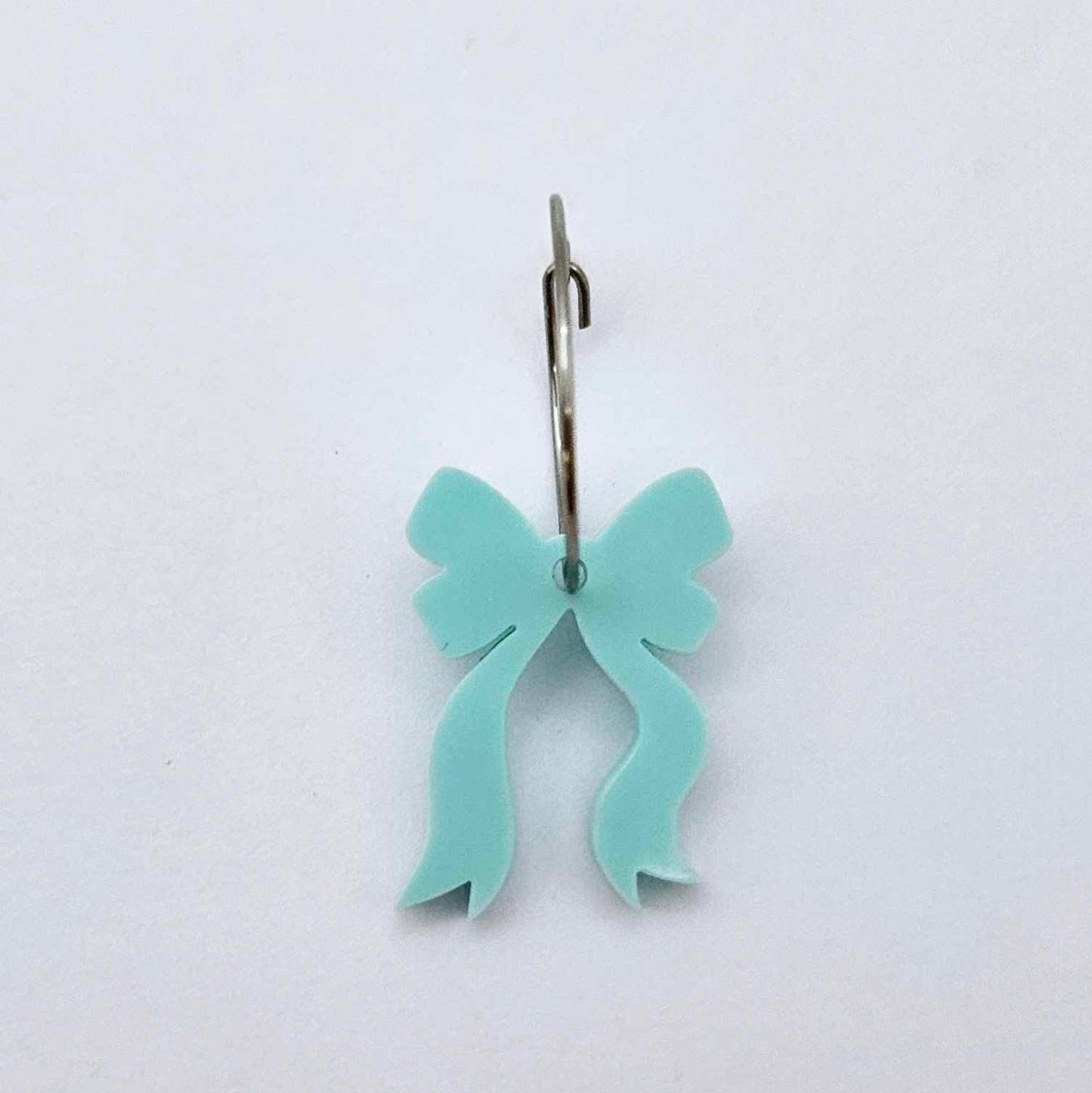 One pastel aqua acrylic bow dangle earring blank assembled on a 20mm hoop