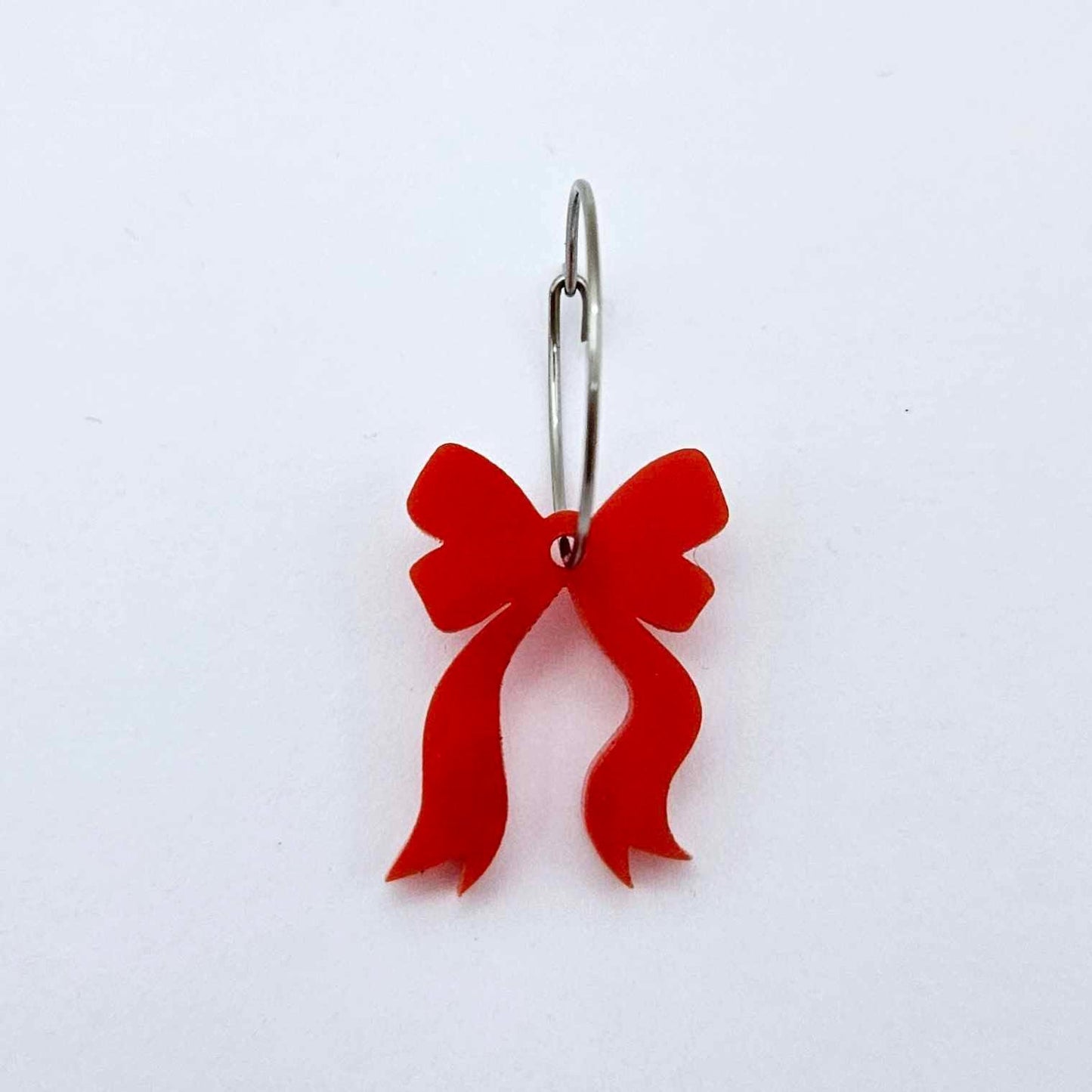 One solid red acrylic bow dangle earring blank assembled on a 20mm hoop