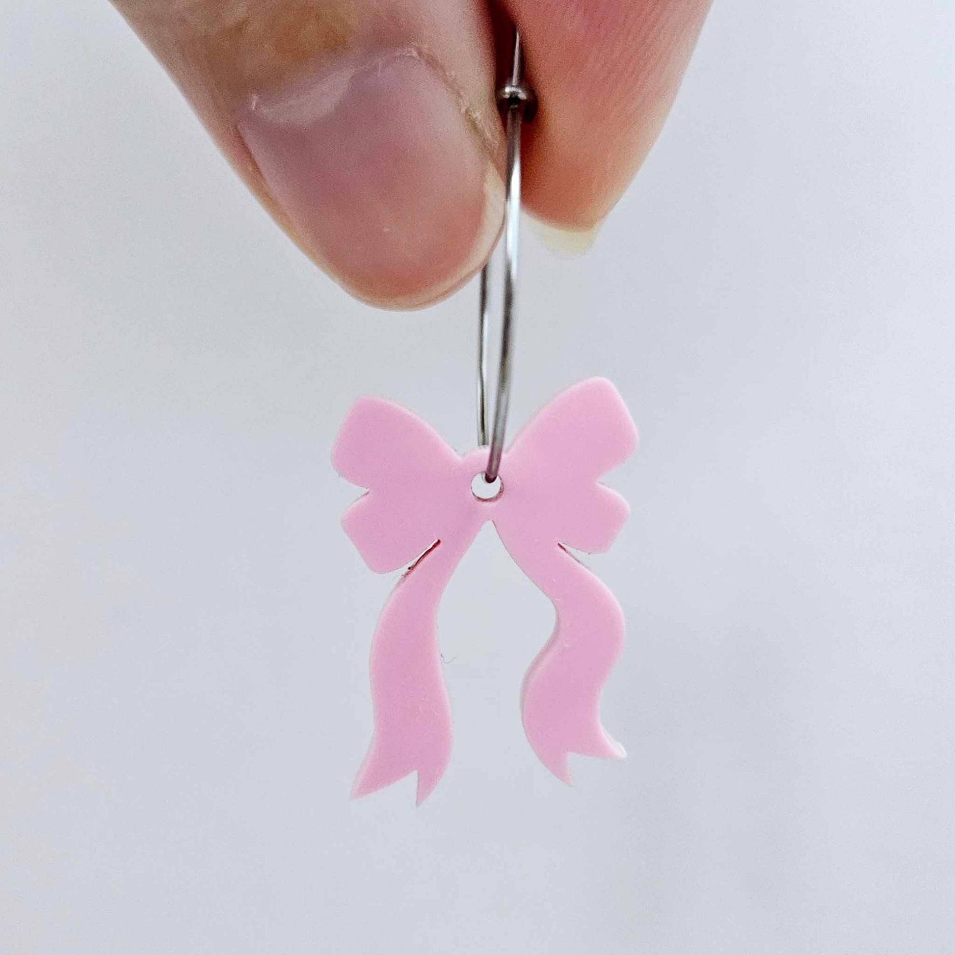 One pastel pink bow dangle earring blank assembled on a 20mm hoop