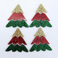 Two pairs of green, red and gold glitter three piece Christmas Tree dangle blanks laying flat.