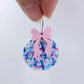 One Snowman Wonderland UV printed bauble and included pastel pink bow assembled on a 20mm hoop