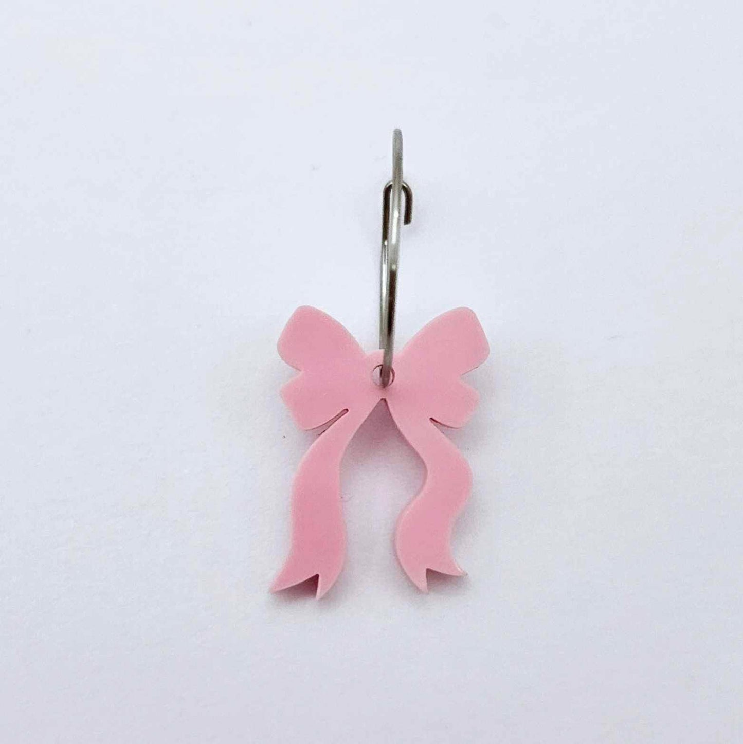 One pastel pink bow dangle earring blank assembled on a 20mm hoop