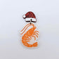 One white marble acrylic prawn dangle earring blank assembled with a Santa Hat Topper, shown as a festive Australian Christmas earring