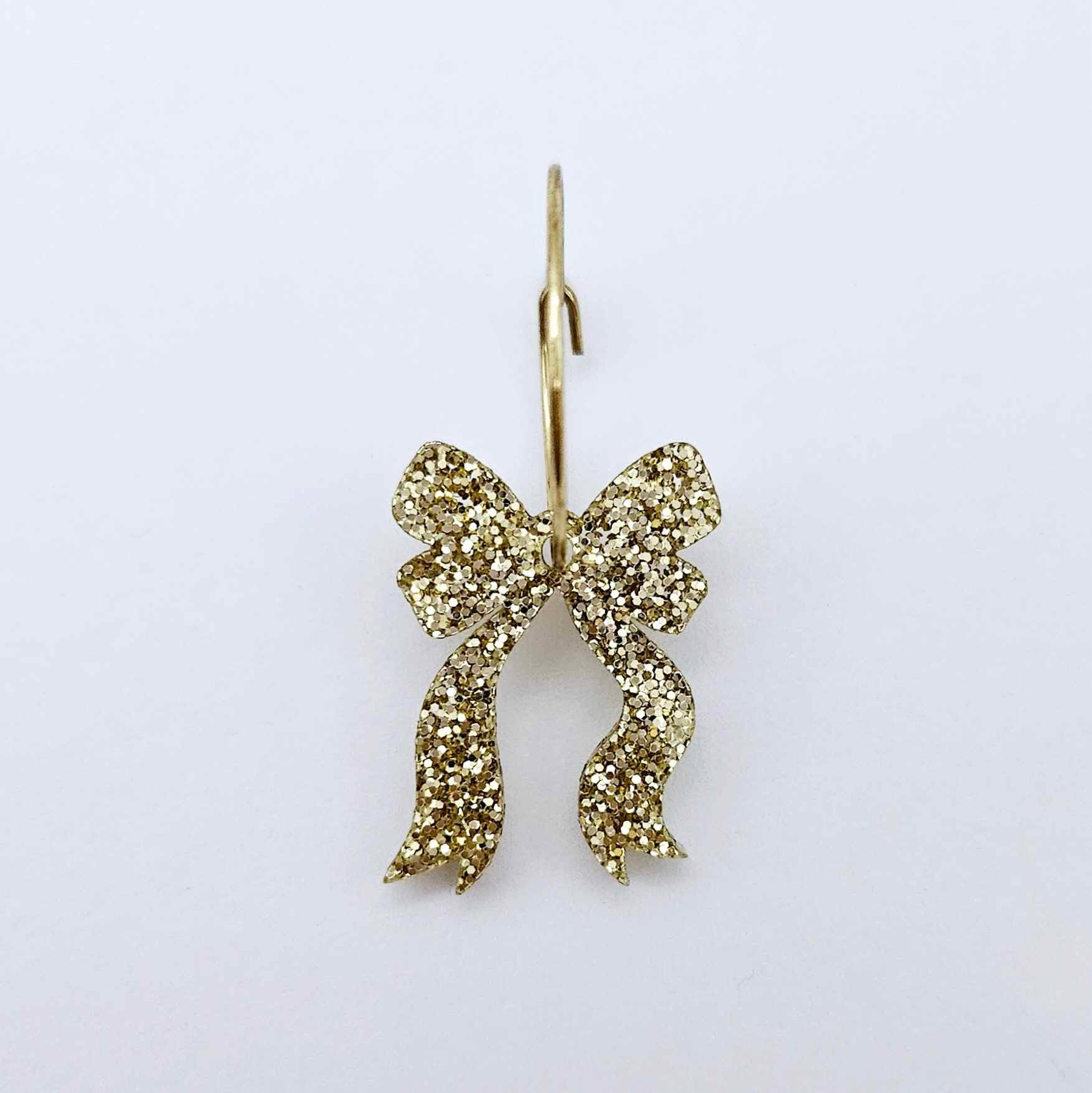 One gold glitter acrylic bow dangle earring blank assembled on a 20mm hoop