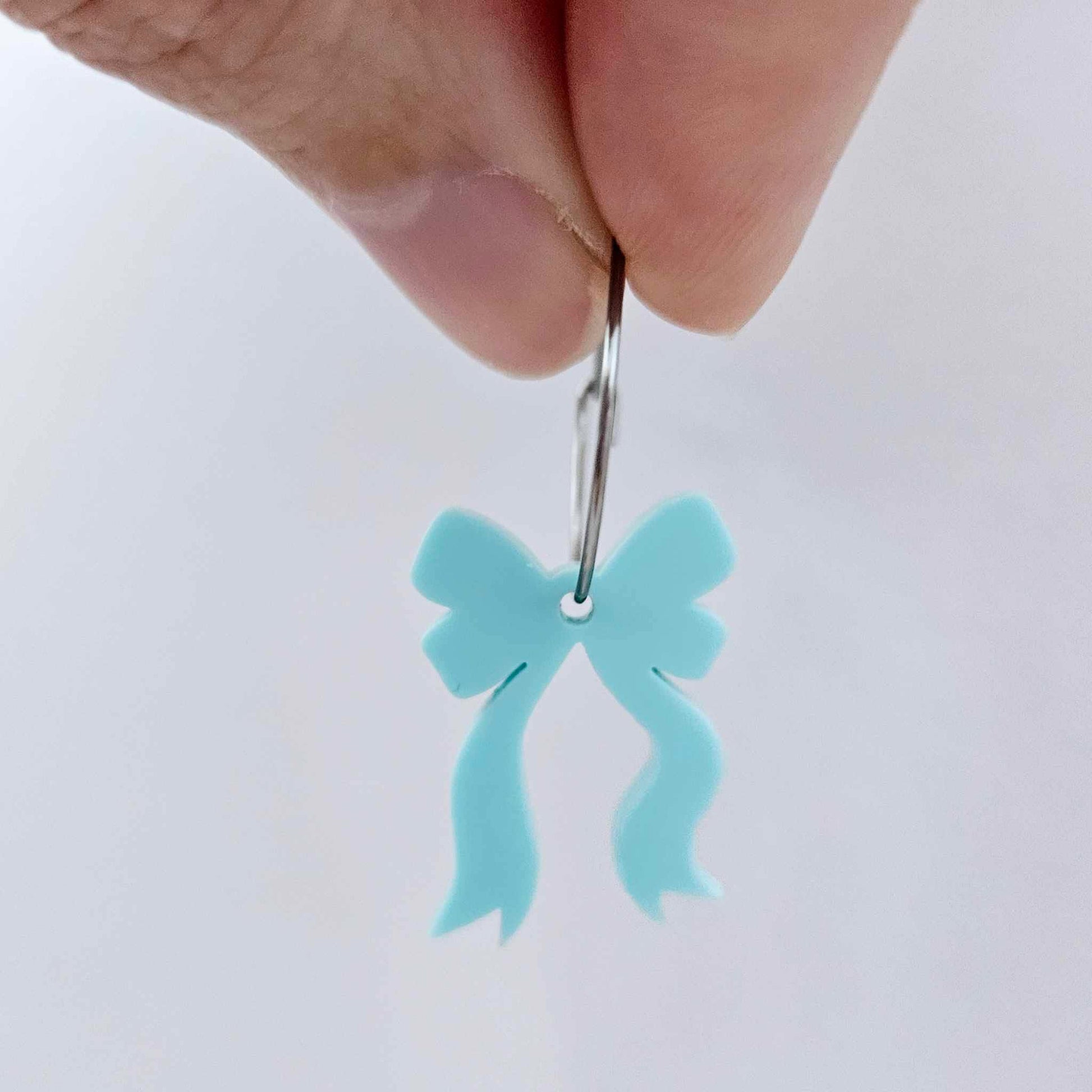 One pastel aqua acrylic bow dangle earring blank assembled on a 20mm hoop