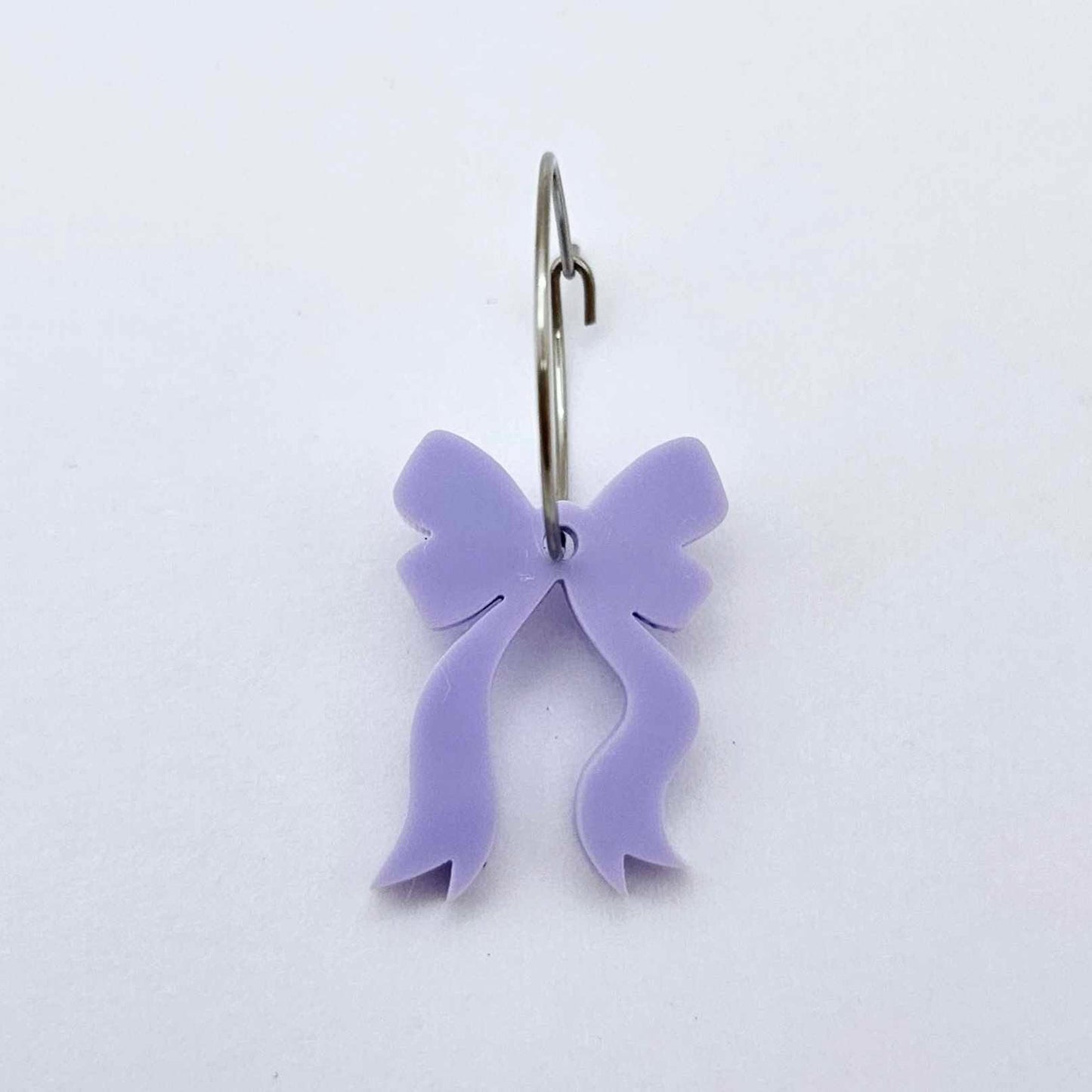 One pastel purple acrylic bow dangle earring blank assembled on a 20mm hoop