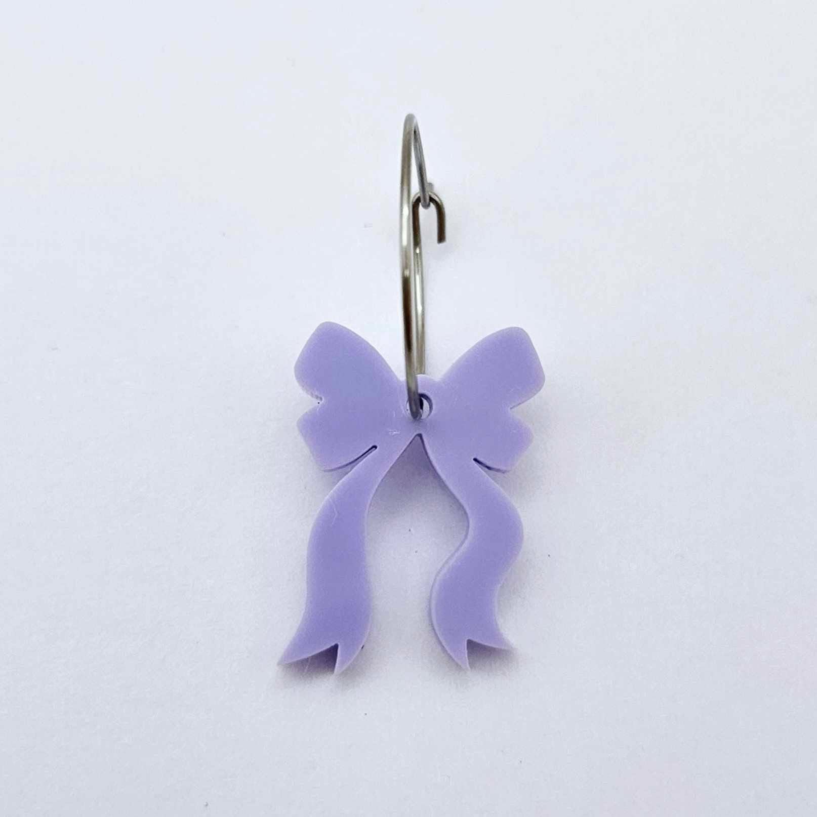 One pastel purple acrylic bow dangle earring blank assembled on a 20mm hoop