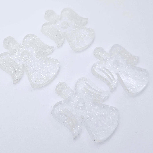 Two pairs of 32mm fairy dust glitter acrylic angel dangle earring blanks laying flat on a white background