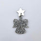 One 32mm silver glitter acrylic angel dangle earring blank assembled with a 16mm silver mirror star topper, shown as a finished earring