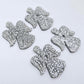 Two pairs of 32mm silver glitter acrylic angel dangle earring blanks laying flat on a white background