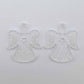 One pair of 32mm fairy dust glitter acrylic angel dangle earring blanks laying flat on a white background