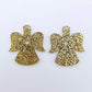 One pair of 32mm gold glitter acrylic angel dangle earring blanks laying flat on a white background