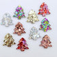 One pair of 16mm chunky glitter Christmas tree stud earring blanks in each colour – Chunky Love, Chunky Gold, Holographic Rose Gold, Unicorn and Holographic Silver Glitter – laying flat.