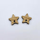 16mm oak veneer star earring toppers, one pair laid flat.