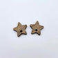16mm walnut veneer star earring toppers, one pair laid flat.